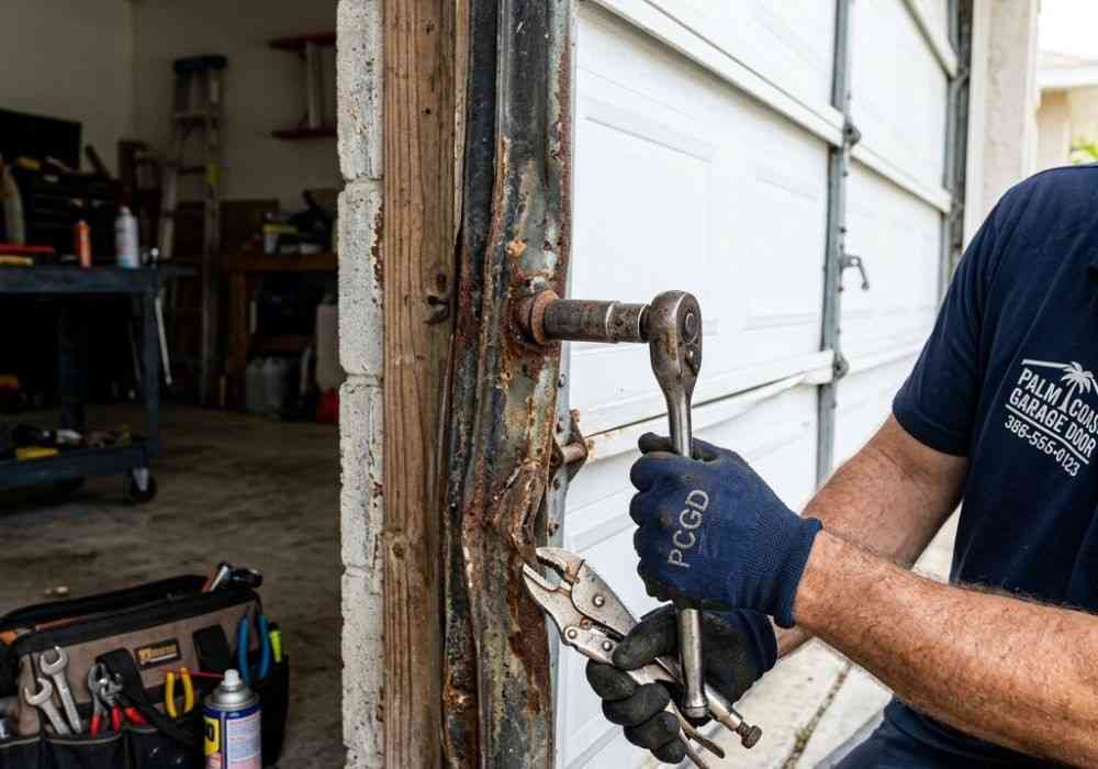 Bent garage door track repair Palm Coast FL