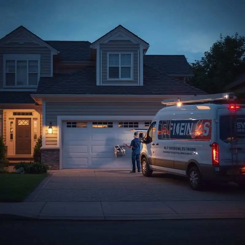 Emergency garage door repair technician fixing a broken garage door in Palm Coast Florida