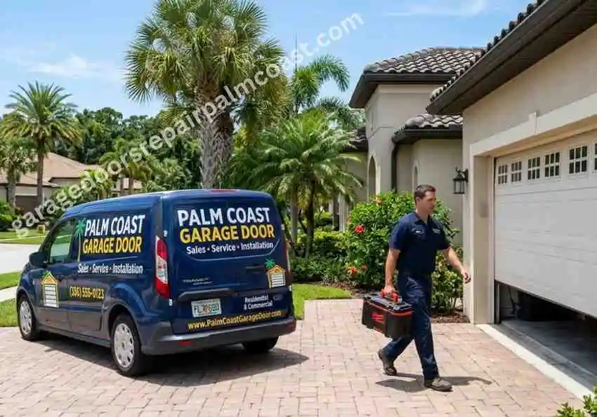 Palm Coast Garage Door repair service van arriving in Palm Coast FL