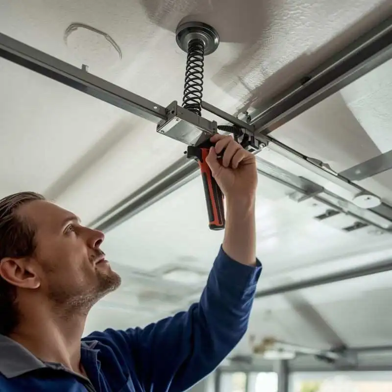 Garage door technician replacing a broken spring on a residential garage door in Palm Coast FL