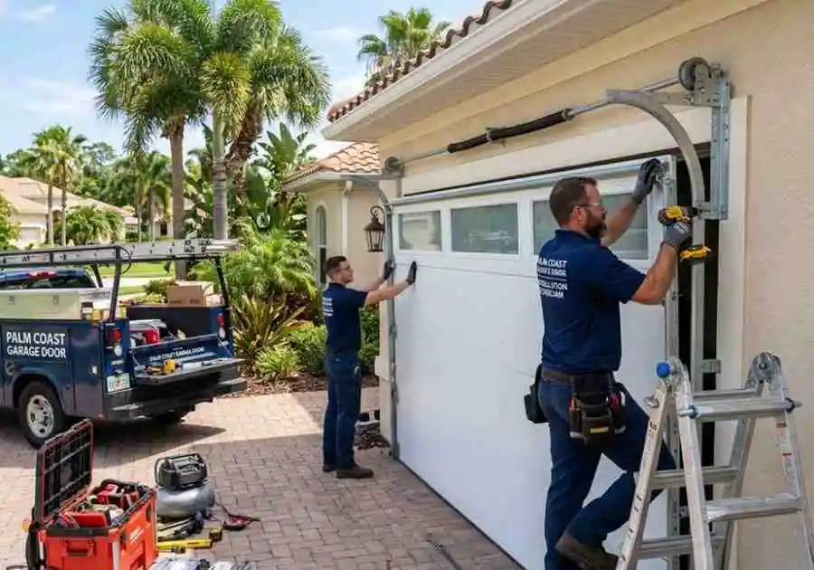 Garage Door Repair Ormond Beach FL 10 Professional garage door installation team installing new door in Palm Coast FL
